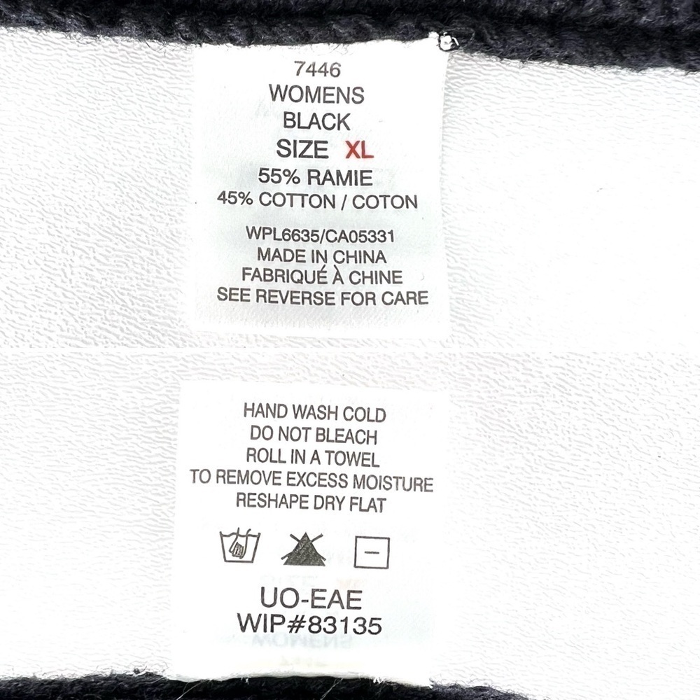 Woolrich Sweater Womens Size XL Ramie & Cotton Hooded Zip Front Black Red Blue - Picture 5 of 7